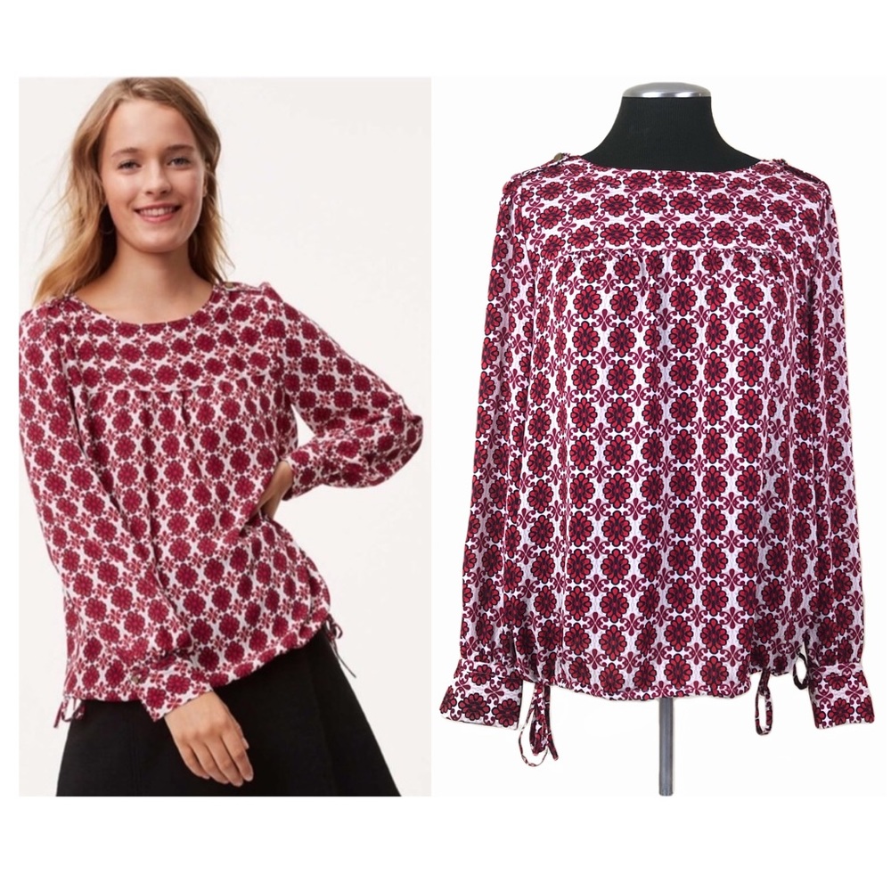 LOFT - Floral Scroll Long Sleeve Blouse - Small